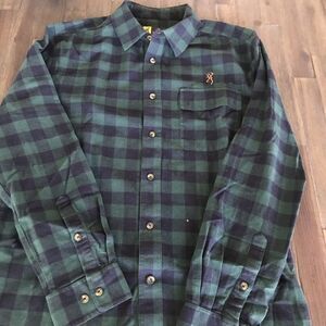 Browning Men’s Long Sleeve Flannel Buffalo Plaid Shirt Size Large EUC